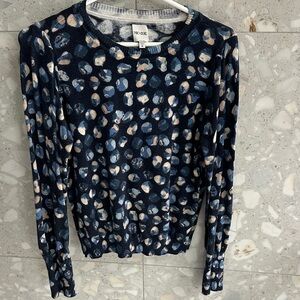 NIC+ZOE Navy and Beige Patterned Sweater